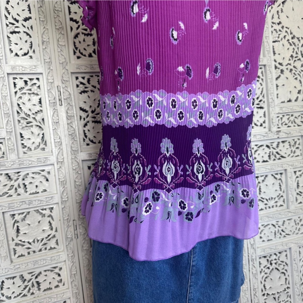 New Directions Purple Crinkle Off The Shoulder Sheer Blouse Sz Large - Picture 3 of 6